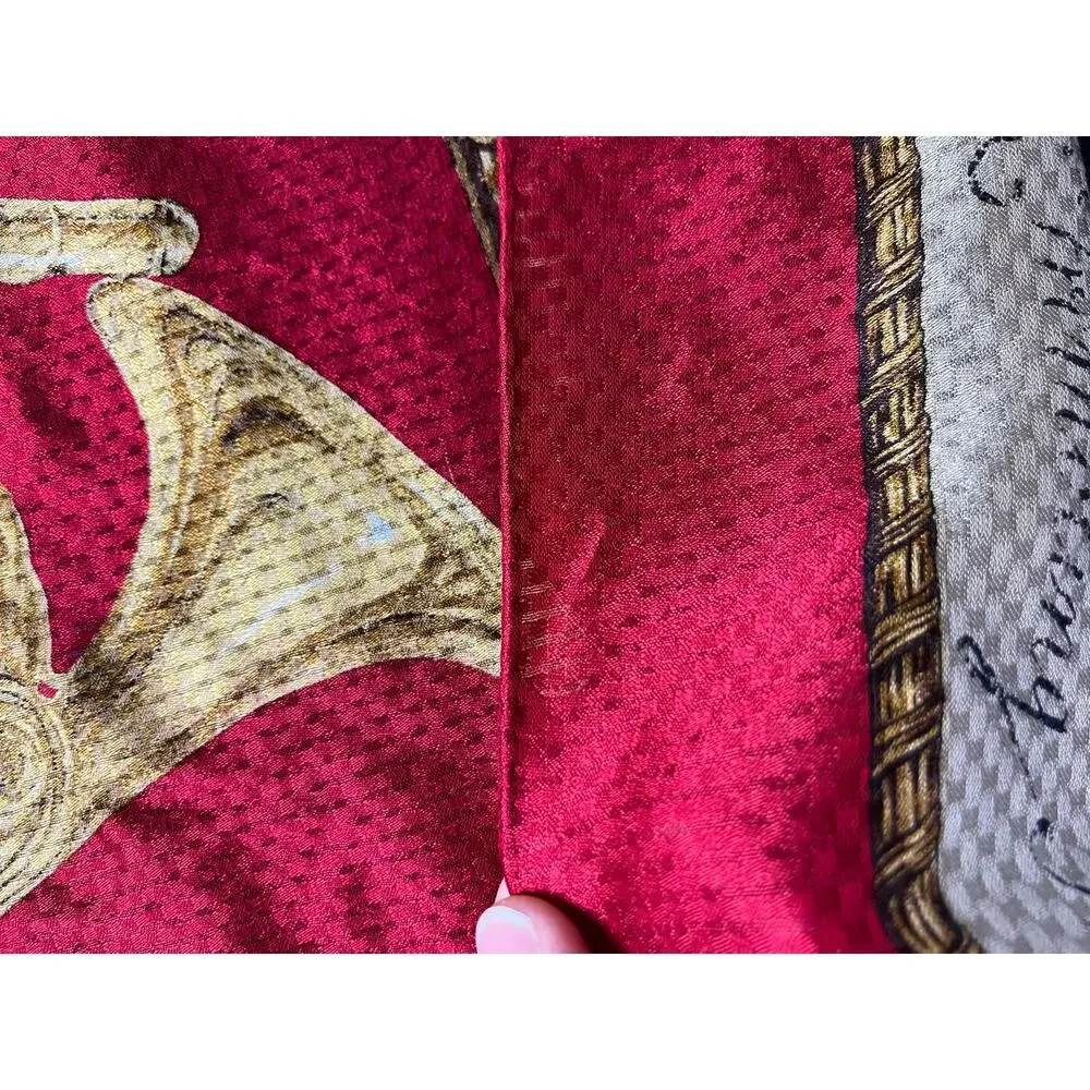 Vintage Liz Claiborne Musical Motif Scarf with Violin, Harp, French Horn, Etc.